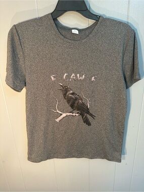 F-CAW-F Gray Raven crow Graphic Short Sleeve Tee butter soft